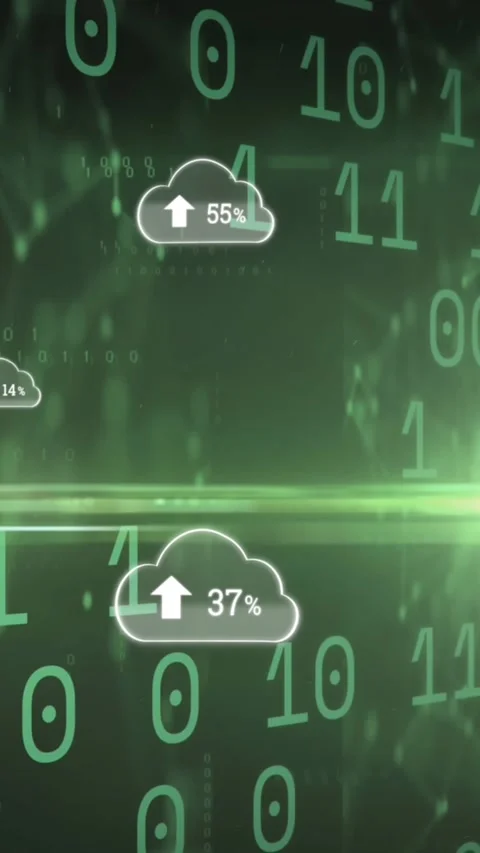 Animation of clouds with uploading over binary code on green background 動画素材 324024035