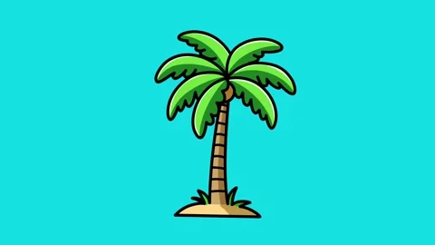 Animation of a coconut tree moving in the wind on a blue background Stock Footage 319612662