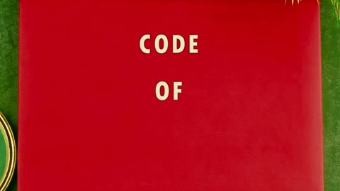 Animation of the CODE OF CONDUCT concept words on a business book with a red Stock-Footage 316945596