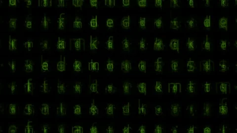 Animation codes and Matrix style random letters in green color Stock Footage 262611609