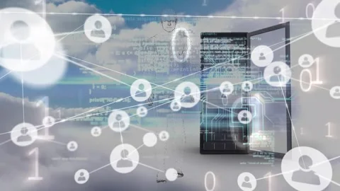 Animation of codes, binary data, profile icons, digital man moving over padlock, Stock Footage 329026728