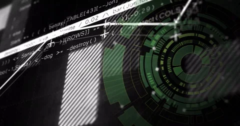 Animation with coding and geometric patterns in green and black interface Stock Footage 303870239