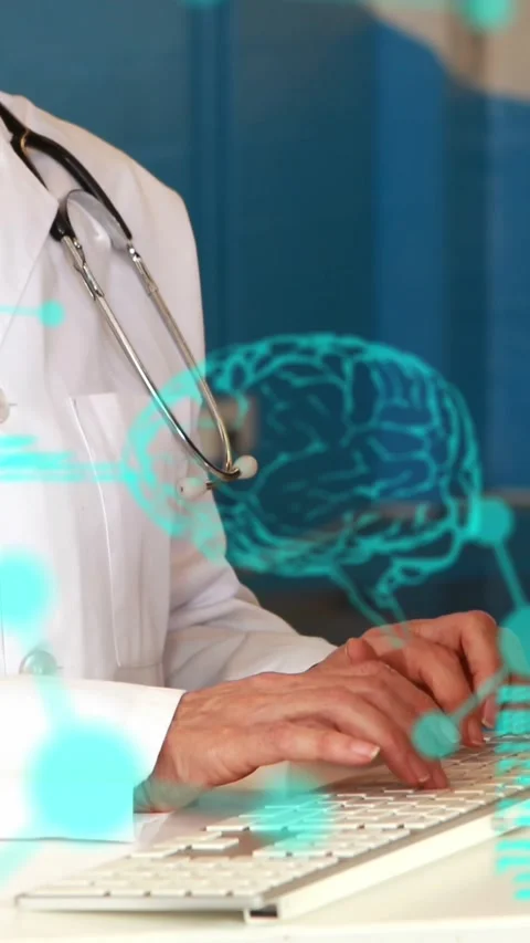 Animation of coding, brain, molecular structure, smiling caucasian scientist Vídeos de archivo 344525762