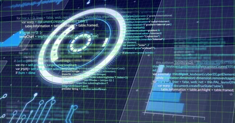 Animation of coding with holographic elements on futuristic digital interface Stock Footage 304761546