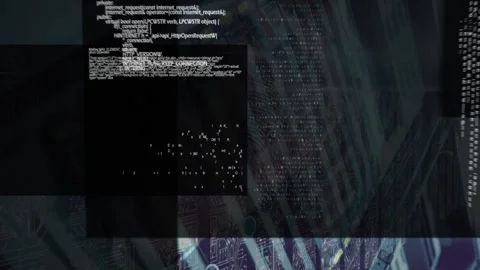 Animation of coding language zooming in with biometric scanner over computer Stock Footage 202315398
