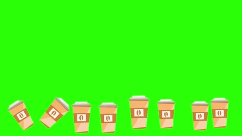 Animation of coffee cups on green screen chroma key, flat design elements Stock Footage 151864883