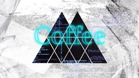 Animation of coffee text in blue and triangle cut outs in dirty white paper, Stock Footage 165162213