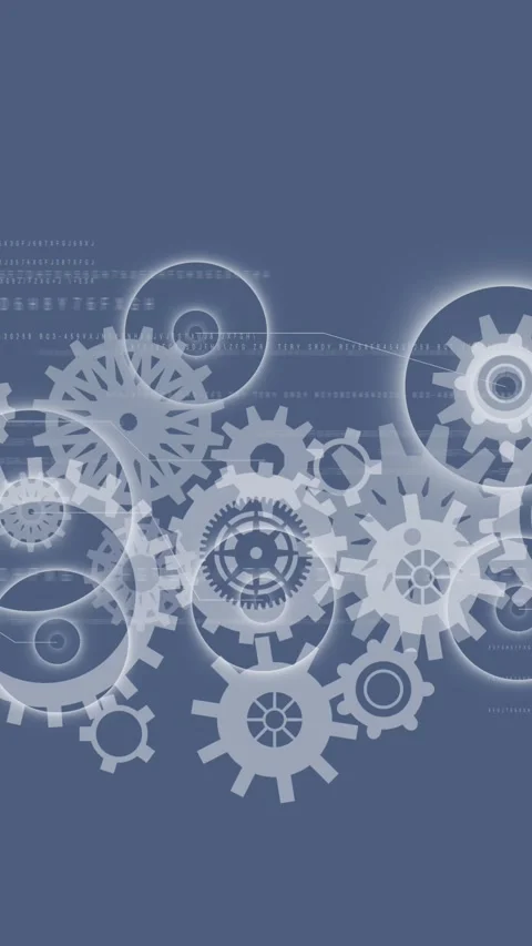 Animation of cogs and data processing over grey background Stockbeeldmateriaal 342004852