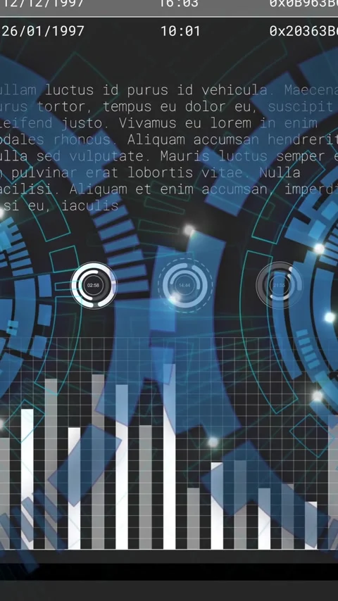 Animation of cogs and data processing over dark background Video stock 342650355