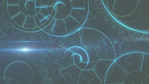 Animation of cogs and lights on green background Stock Footage 327642537