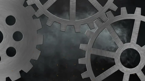 Animation of cogs moving and smoke trail on black background Stock Footage 266477858