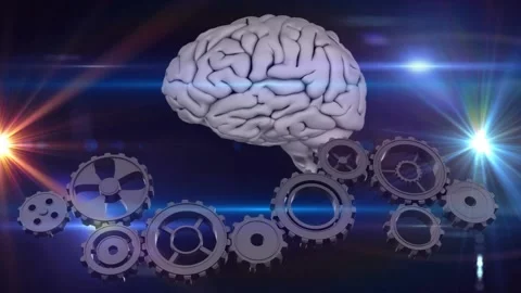 Animation of cogs moving over brain Stock Footage 209925075