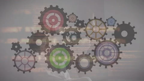 Animation of cogs moving over data processing Stock Footage 157193029