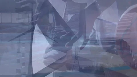 Animation of cogs moving over diverse male basketball players at gym Stock Footage 178128884