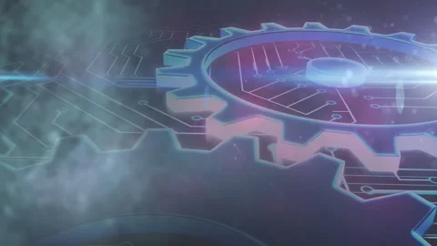 Animation of cogs moving over network of connections Stock Footage 327122008
