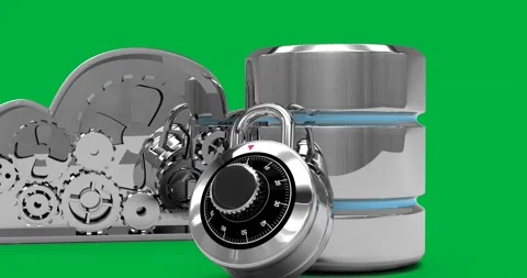 Animation of cogs with nuts, silver padlock and lock on black background Stock Footage 325030534
