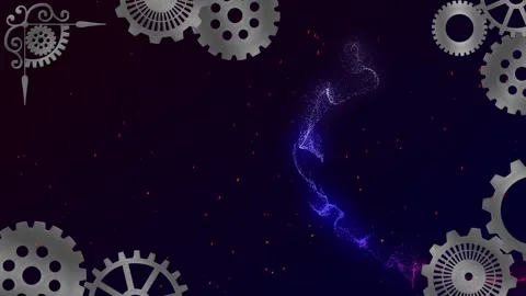 Animation of cogs over light trails and spots on black background Stock Footage 327706623