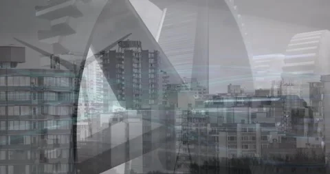 Animation of cogs spinning over cityscape Stock Footage 327393786