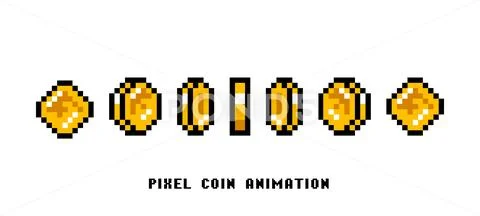 Animation of coins. Pixel art 8 bit objects. Set of icons for vintage computer Stock Illustration