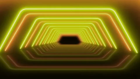 Animation coloeful neon light geometric shape on black background. Stock Footage 220768117