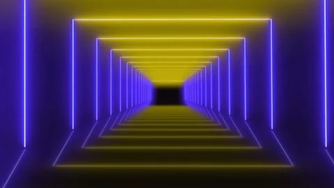 Animation coloeful neon light geometric shape on black background. Stock Footage 220768205