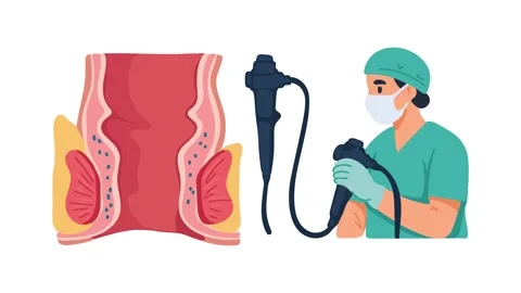Animation colonoscopy for hemorrhoid diagnosis Stock Footage 340825780