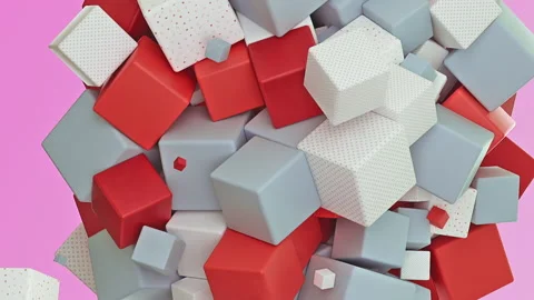 Animation of colored cubes on a pink background. geometric shapes Stock Footage 143580828