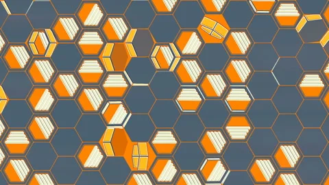 Animation of colored hexagons on a dark background. 3D render loop animation. HD 스톡 동영상 113520280
