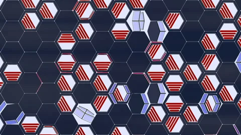 Animation of colored hexagons on a dark background. 3D render loop animation. HD Stock-Footage 114232611