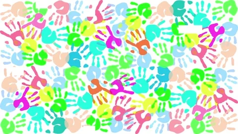 Animation. Colored prints of children's hands on a white background. Stock Footage 146976686
