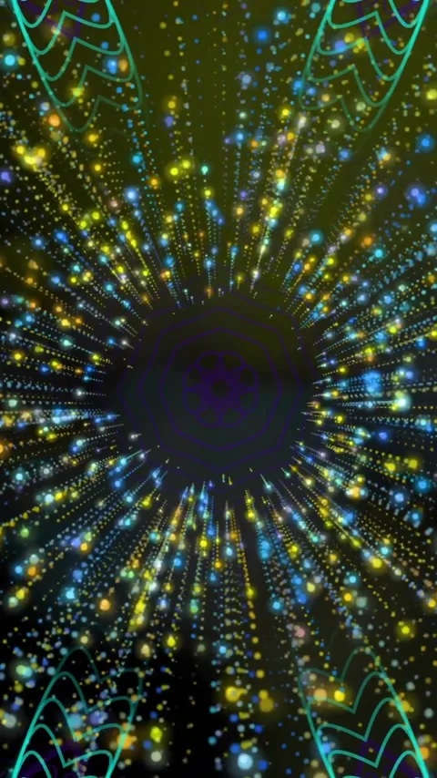 Animation of colorful abstract pattern with radiating lines and dots in tunnel Stock Footage 344404226