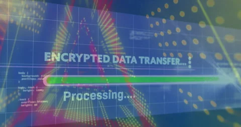 Animation of colorful digital patterns in background during encrypted data Stock Footage 306214226
