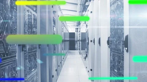 Animation of colorful gradient light trails and microprocessor connections Vídeo Stock 250315704