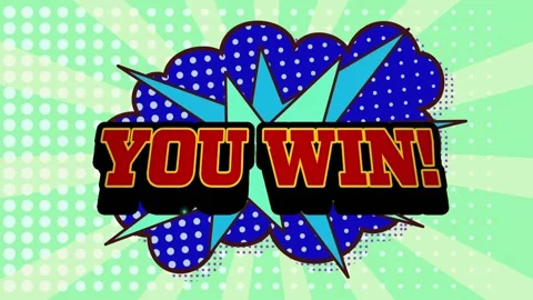 Animation of colorful moving graphics and you win text over blue background Video stock 330593095