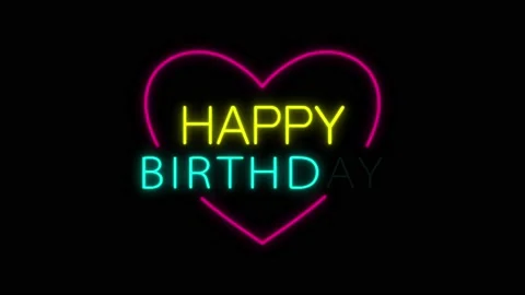 Animation colorful neon light text HAPPY BIRTH DAY on black background. Stock Footage 203160628