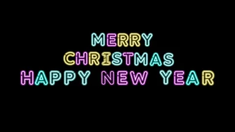 Animation colorful neon light text merry Christmas Happy New Year. Stock Footage 277434565