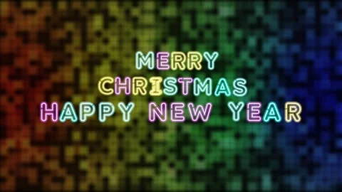 Animation colorful neon light text merry Christmas Happy New Year. Stock Footage 277434622