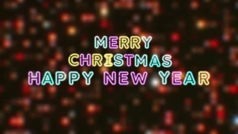 Animation colorful neon light text merry Christmas Happy New Year. Stock Footage 277434625