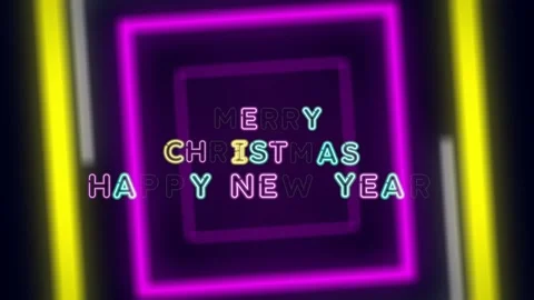 Animation colorful neon light text Merry Christmas Happy New Year. Stock Footage 278254617