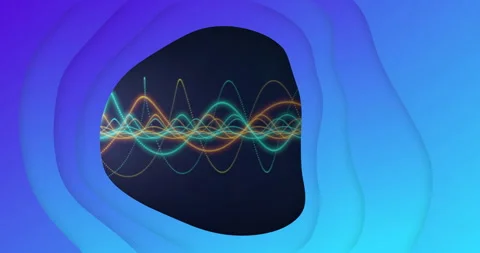 Animation of colorful wave patterns forming abstract shapes on blue gradient Stock Footage 303420349