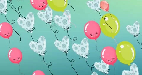 Animation of colourful balloons with fac... | Stock Video | Pond5