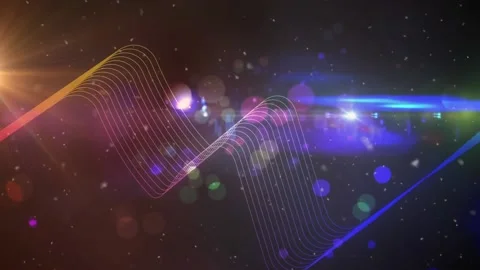 Animation of colourful bending parallel lines moving with coloured spots of Stock Footage 165069604
