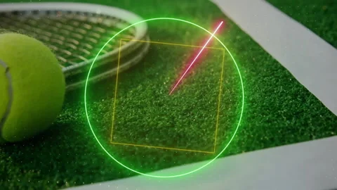 Animation of colourful circle, triangle and square scanning tennis ball and Stock Footage 263913120