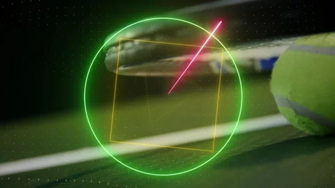 Animation of colourful circle, triangle and square scanning tennis ball and Stock Footage 263913156
