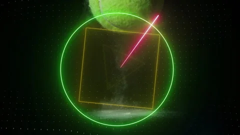 Animation of colourful circle, triangle and square scanning tennis ball bouncing Stock Footage 263913157