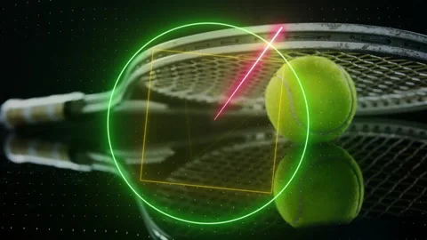 Animation of colourful circle, triangle and square scanning tennis ball and Stock Footage 315646924