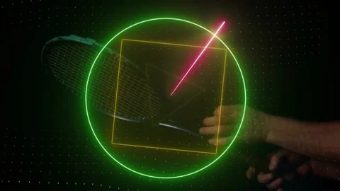 Animation of colourful circle, triangle and square scanning caucasian hands Stock Footage 326190944