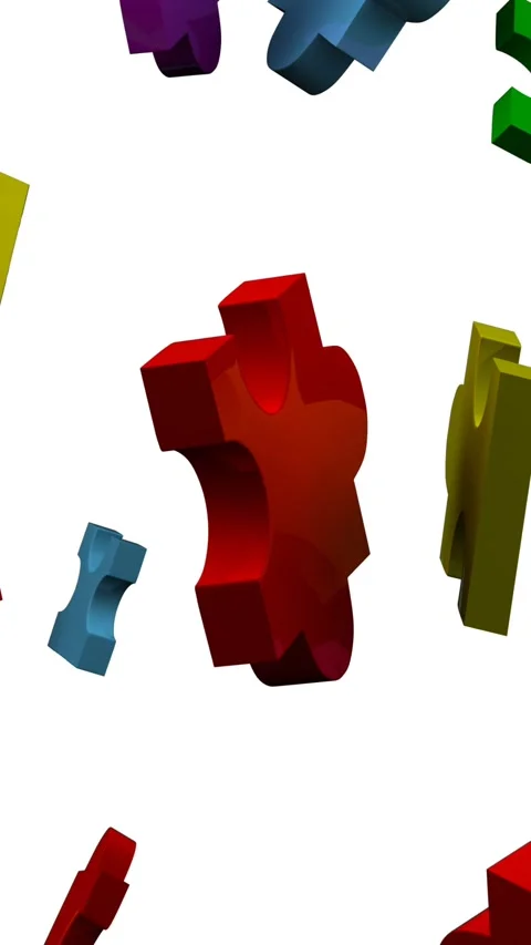 Animation of colourful pieces of puzzle falling on white background Stock Footage 344284974