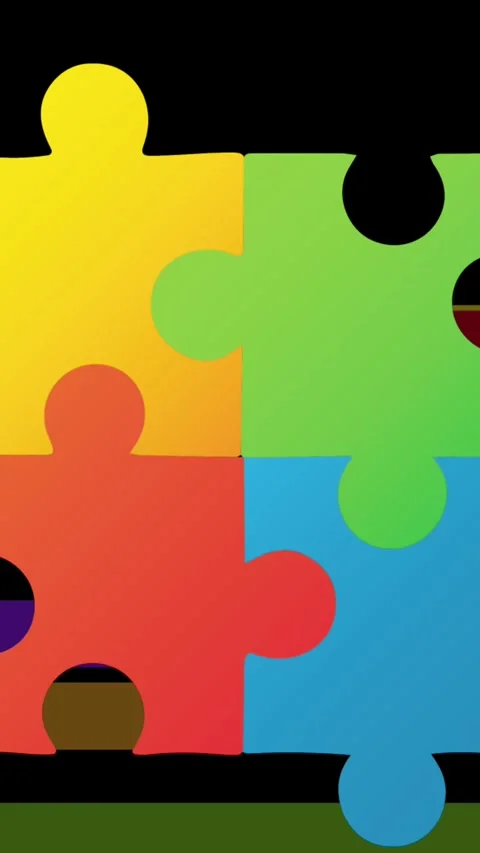 Animation of colourful puzzle over colourful lines on black background Stock Footage 324557954