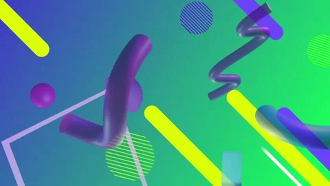 Animation of colourful various geometric objects rotating on coloured background Stock Footage 249324487